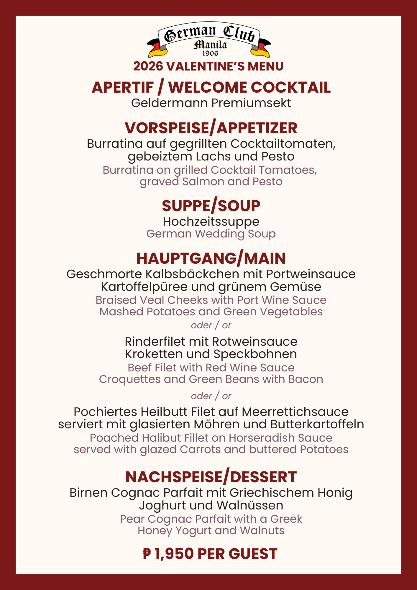 Valentine's Special Menu